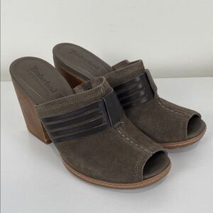 Timberland Earthkeepers Leather Heeled Mules Open Toe Women's 6 Brown Suede